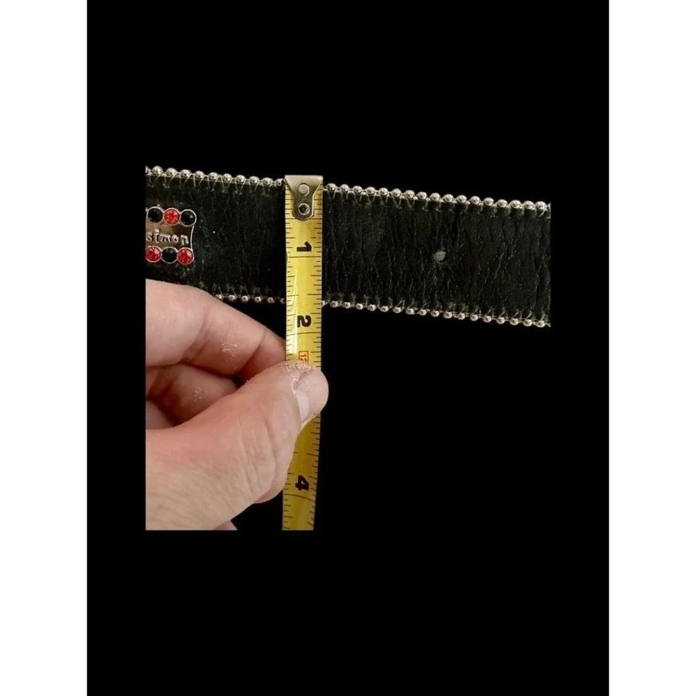 BB SIMON Y2K Vintage‎ Belt Large Black Leather Orange Crystal Cross 90's Rare